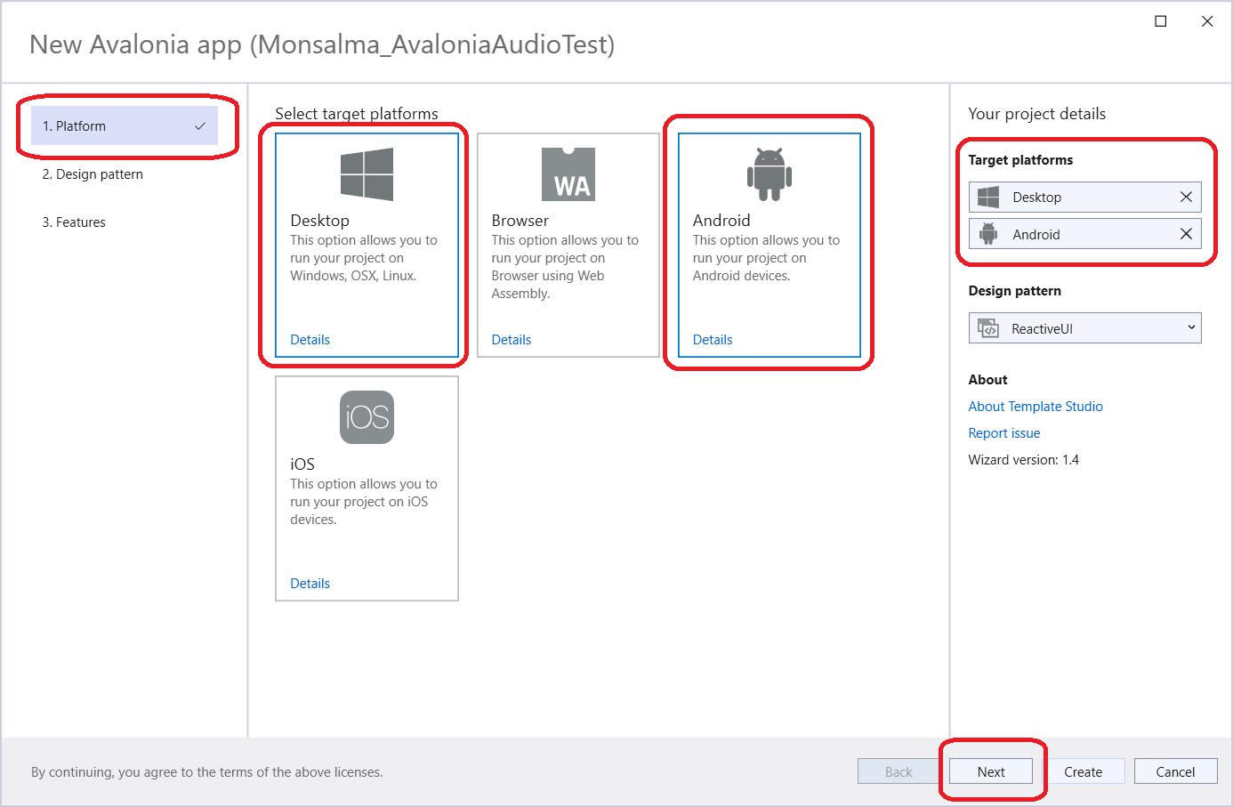 Avalonia UI - Audio Test - Select application platforms