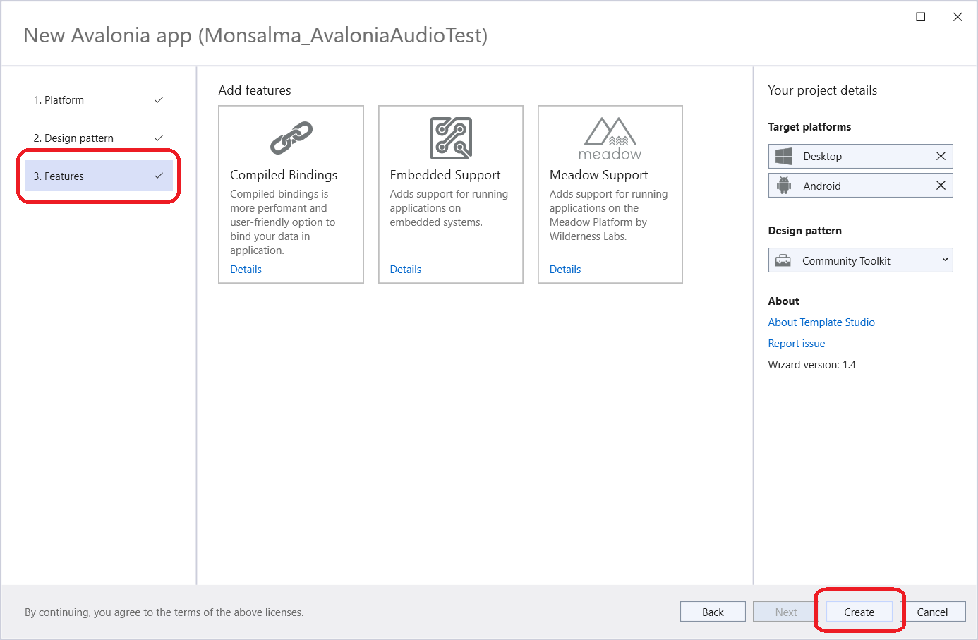 Avalonia UI - Audio Test - Select application features