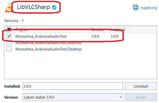 Avalonia UI - Audio Test - Installing LibVLCSharp NuGet package to the common project